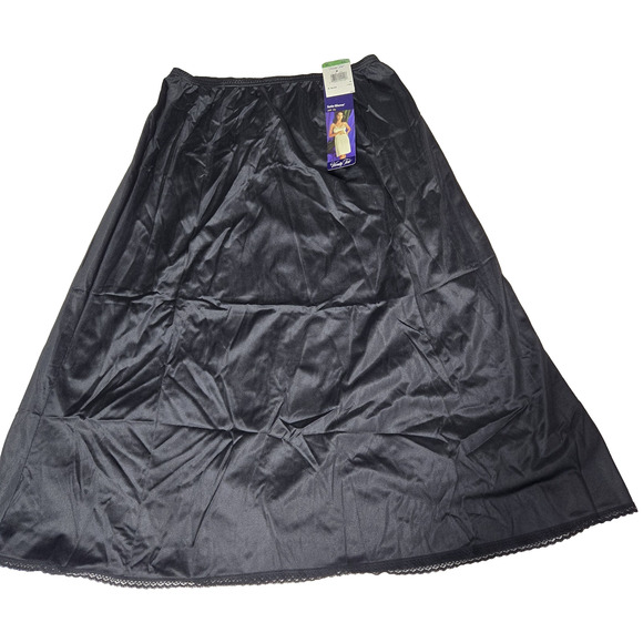 Vanity Fair Slip Skirt Medium 28" 100% Nylon Black Vintage New Deadstock Petti - Picture 1 of 7